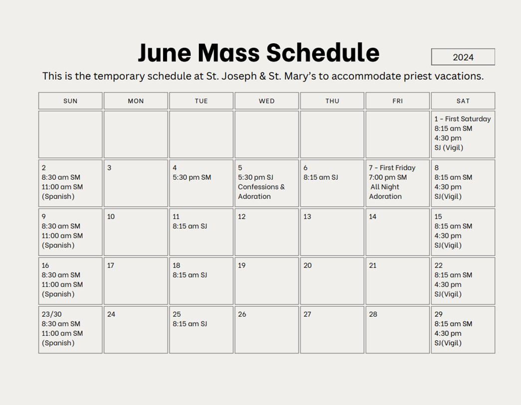 June Mass Schedule HF